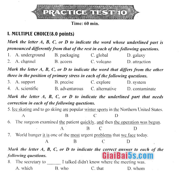 Practice Test 10 On Thi Vao 10 Lớp 9